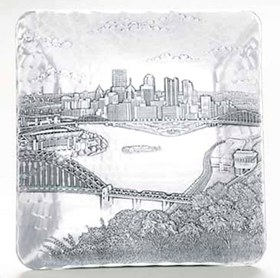 Pittsburgh Cityscape (Metal, Hollowware) 9" Square Tray by Wendell August-1