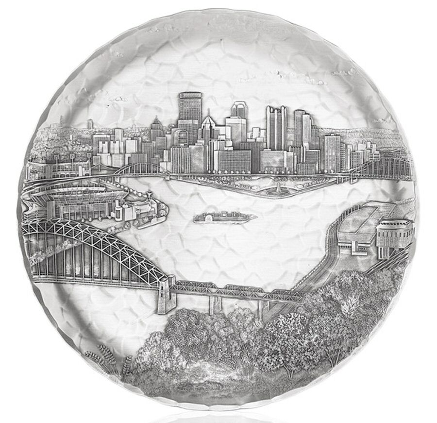 Pittsburgh Cityscape (Metal, Hollowware) Luncheon Plate by Wendell August-1