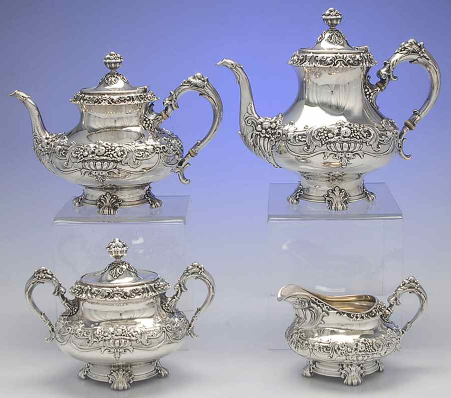 1171 (Sterling, Hollowware) 4 Piece Tea Set (SCP, STP, SCR, SSU) by Whiting Manf Co-1