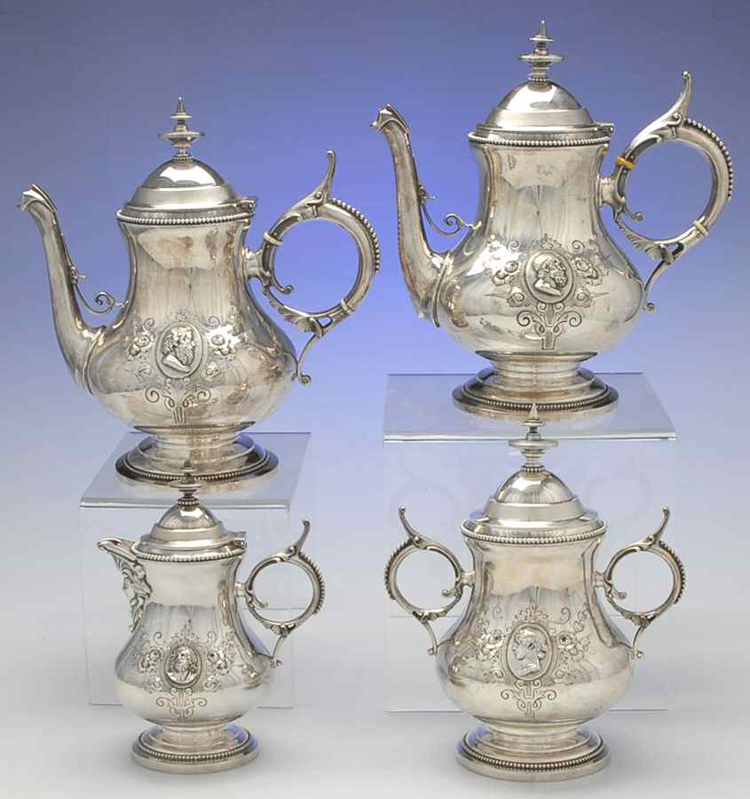 Medallion (Coin, Hollowware) 4 Piece Tea Set (CP, TP, CRHL, SU) by Wood & Hughes-1