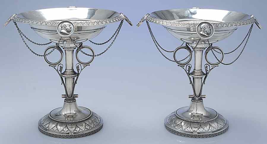 Medallion (Coin, Hollowware) Pair of Tall Compotes by Wood & Hughes-1