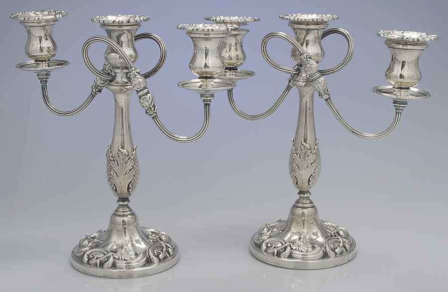 Silverplate Hollowware Pair of Weighted 3 Light Candelabra by William Adams-Sheffield-Birminghan-1
