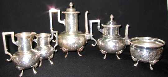 666 (Silverplate, Hollowware) 5-Piece Plated Tea Set (with Waste) by Wilcox Silverplate-1