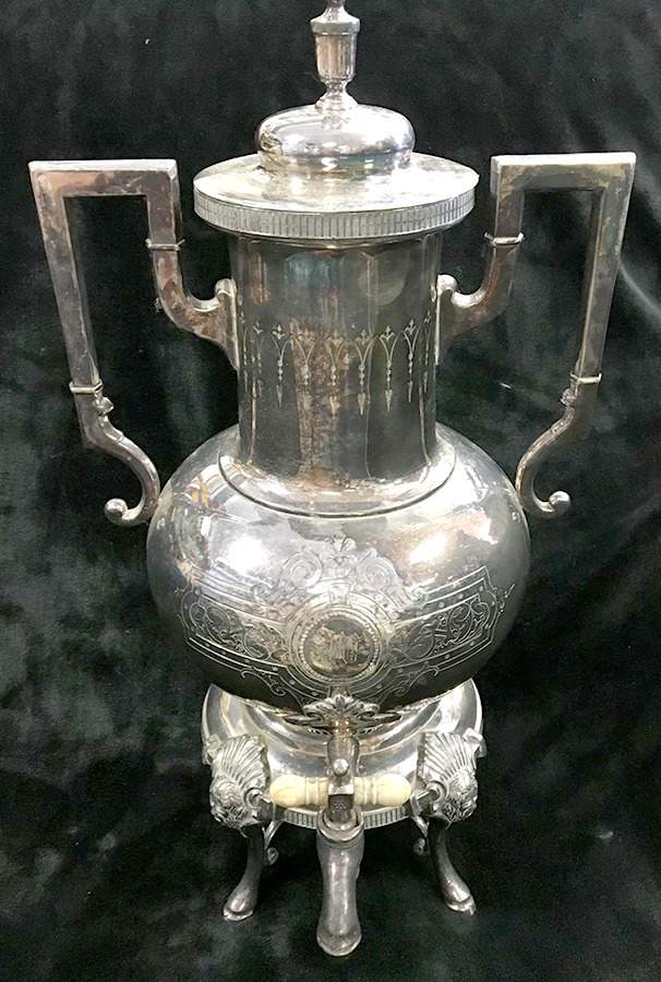 666 (Silverplate, Hollowware) Samovar with attached Stand and Burner by Wilcox Silverplate-1