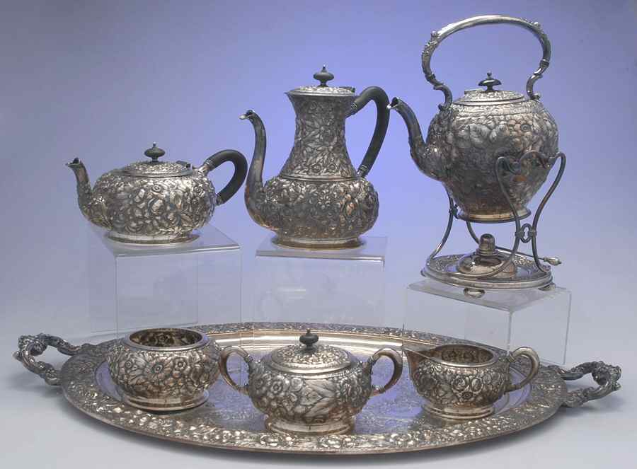 9706 (Silverplate, Hollowware) 7-Piece Plated Tea Set (w/ Waste, Kttle & Try) by Webster Co-1