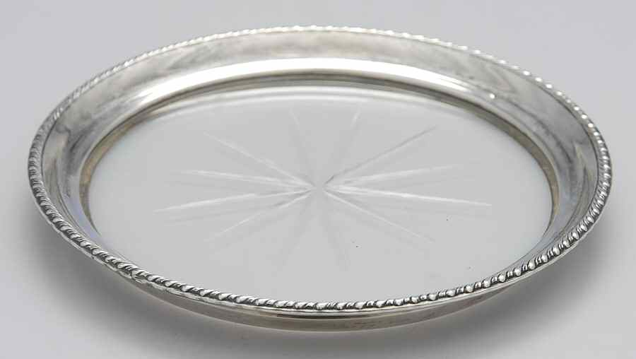 22346 (Sterling, Hollowware) Crystal Wine Coaster with Sterling Lip by Webster Co-1