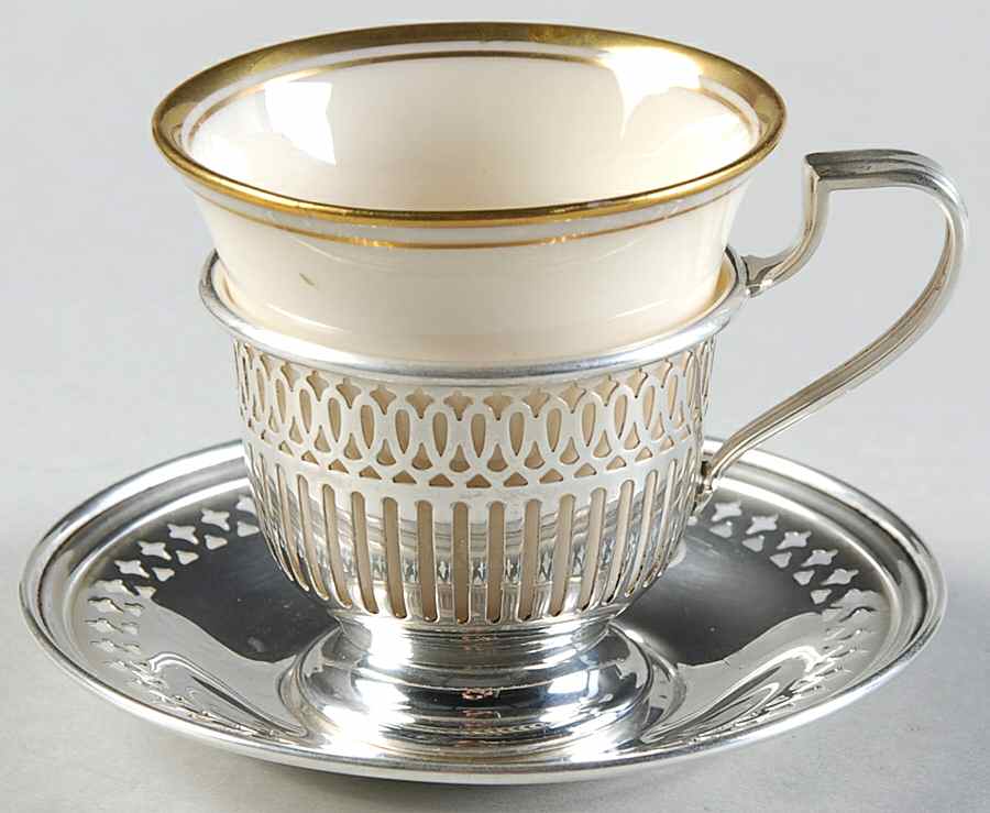 3210A (Sterling, Hollowware) Demitasse Cup and Saucer with Lenox Liner by Whiting Manf Co-1