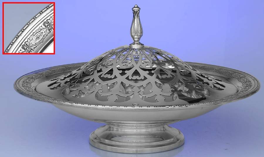 3296-9 (Sterling, Hollowware) 12" Round Footed Centerpiece with Frog by Wallace Silver-1