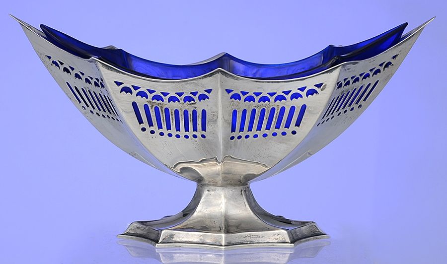 Sterling Hollowware Bon Bon with Cobalt Glass Liner by Charles Westwood & Sons-1