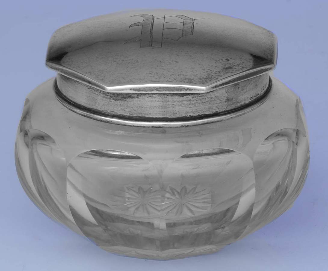 3583 (Hollowware, Sterling) Powder Jar, Crystal Bowl and Sterling Lid by Whiting Manf Co-1