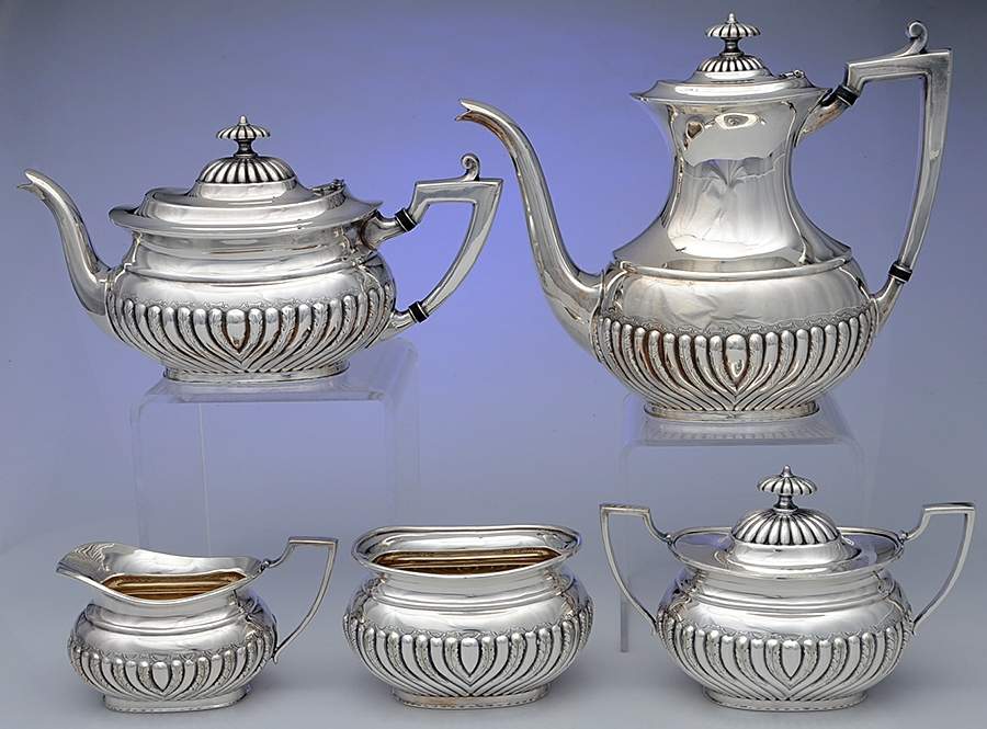 Ornate Georgian (Silverplate, Hollowware) 5-Piece Plated Tea Set (with Waste) by Wallace Silver-1