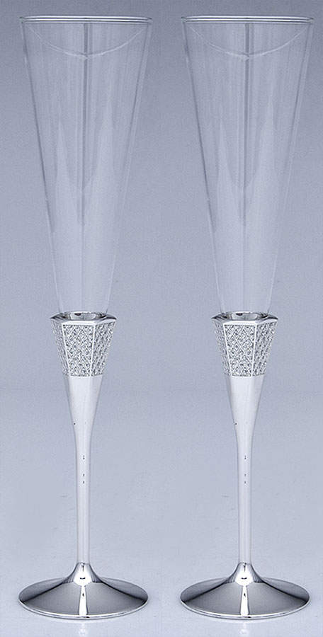 Lismore Diamond (Silverplate, Hollowware) Glass & Silver Champagne Flute (Set 2 by Waterford-1