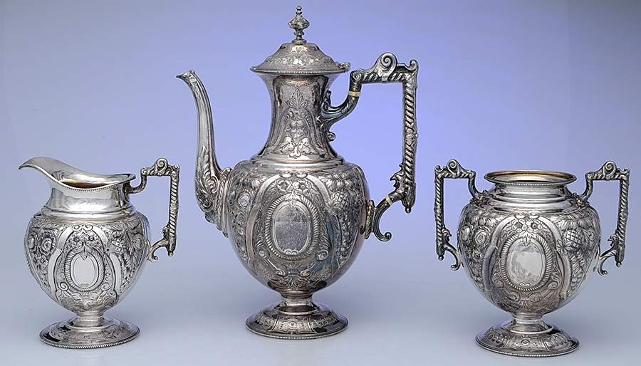 53057 (Sterling, Hollowware) 3 Pc Coffee Set (SCP, SCR & SSUO) by Walker & Hall-1