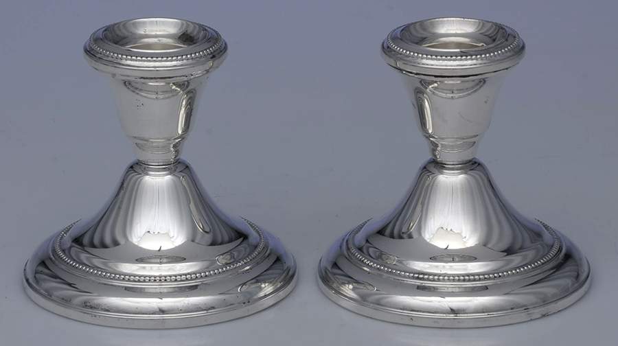 252 (Sterling, Hollowware) Pair of Weighted Candleholders by Wallace Silver-1