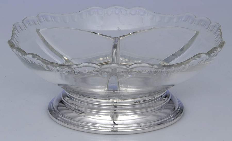 J65 (Sterling, Hollowware) 3 Part Glass Relish with Silver Base by Watson-1