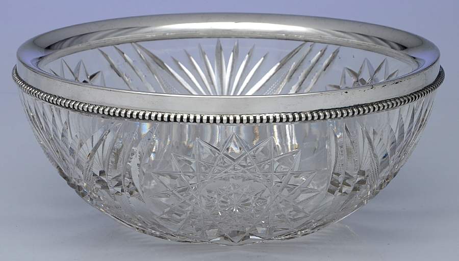 Sterling Hollowware 8" Round Crystal Bowl with Sterling Rim by Wilcox Silverplate-1