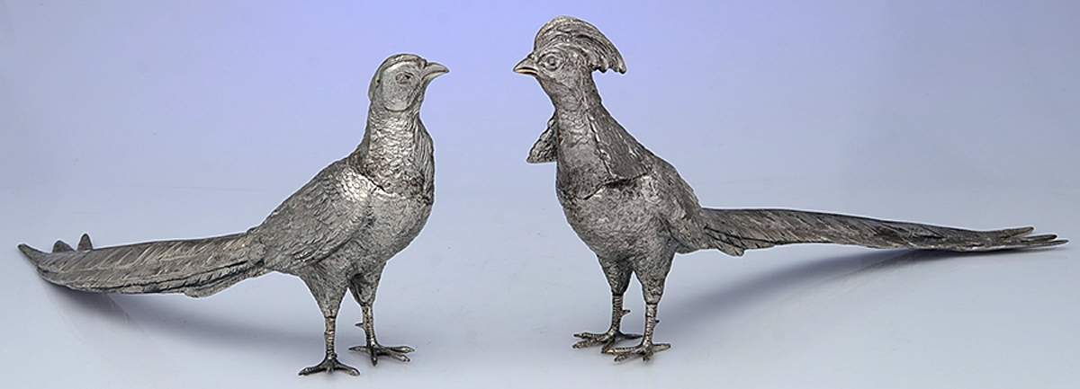 2276 (Silverplate, Hollowware) Large Pheasant Figurine-  Set of 2 by Weidlich Bros Mfg Co-1