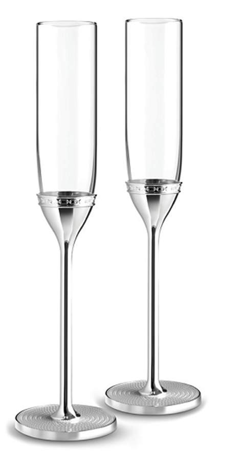 With Love Nouveau (Silverplate, Hollowware) Set of 2 Glass & Silver Champagne Flute by Wedgwood Silver-1