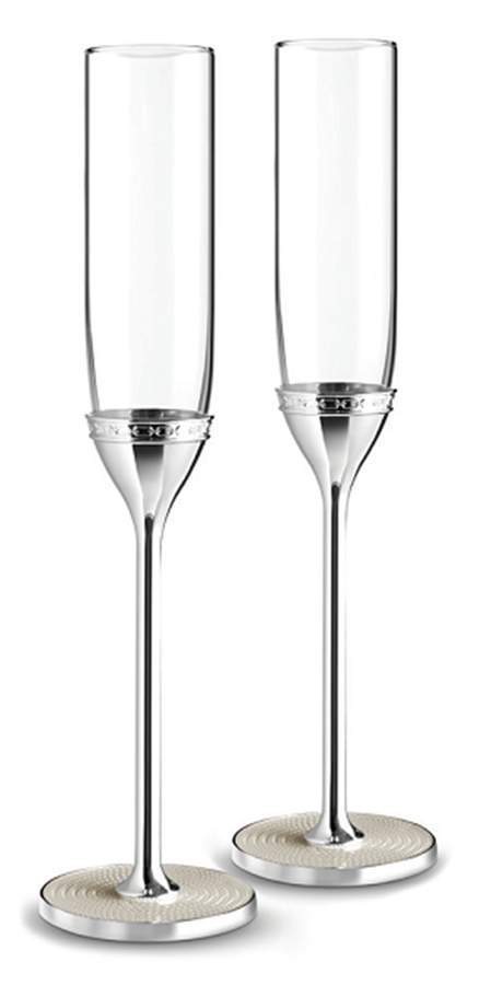 With Love Nouveau (Silverplate, Hollowware) Set of 2 Glass & Silver Champagne Flute by Wedgwood Silver-1