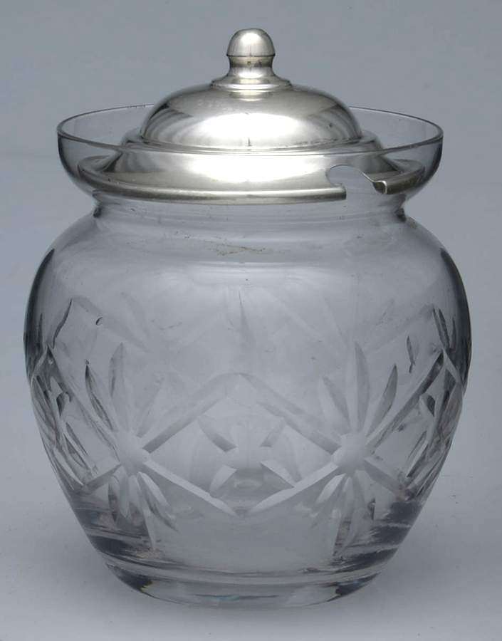 7 (Sterling, Hollowware) Crystal Marmalade & Sterling Lid by Wallace Silver-1