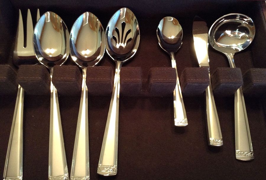Landmark Platinum Frosted (Stainless) Pierced Tablespoon (Serving Spoon) by Wallace Silver-1