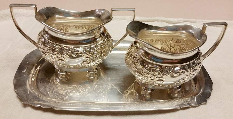 902 (Hollowware, Silverplate) Mini Creamer & Open Sugar by William Adams-Sheffield-Birminghan-1