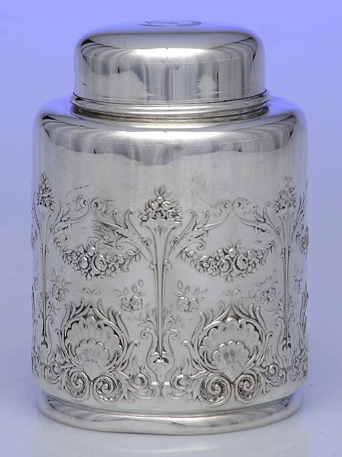 Imperial Queen (Sterling, 1893, Hollowware) Tea Caddy & Lid by Whiting Manf Co-1