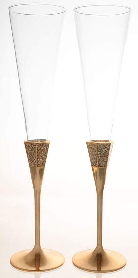 Lismore Diamond (Gold Electroplate, Hollowware) Champagne Flute - Set of 2 by Waterford-1