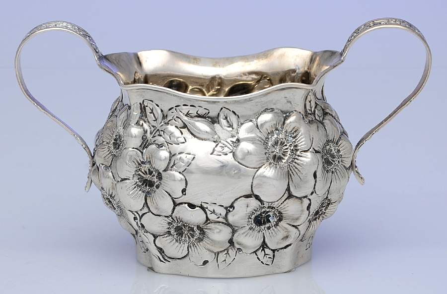 Dresden (Sterling, Hollowware) Mini Open Sugar Bowl by Whiting Manf Co-1
