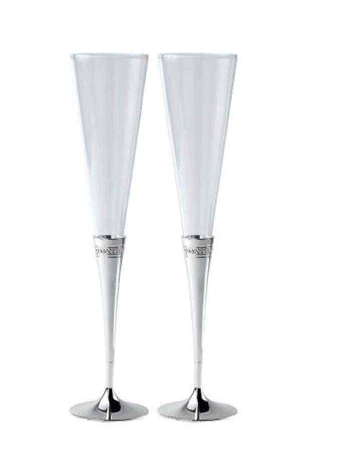 Simply Wish (Silverplate, Hollowware) Glass & Silver Champagne Flute (Set 2 by Wedgwood Silver-1