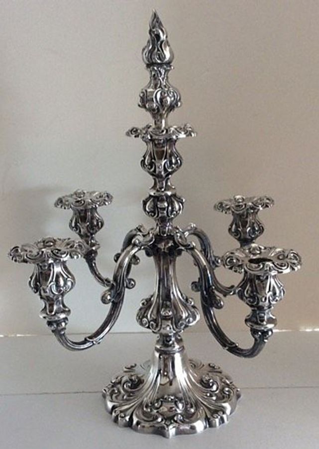 96 (Silverplate, Hollowware) 13" 5 Light Candelabra by Wallace Silver-1