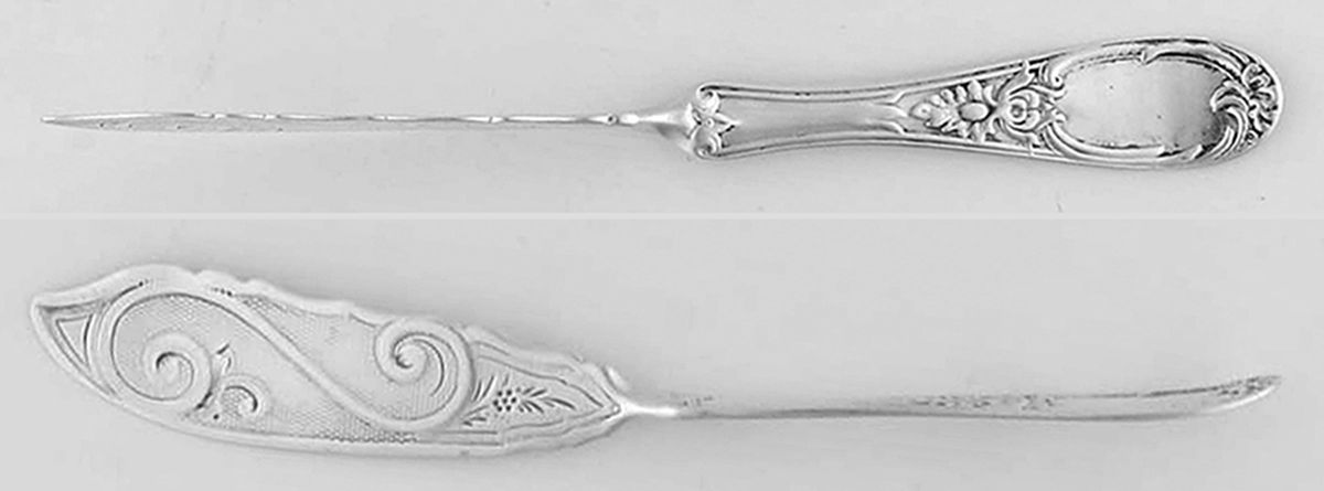 WTV7 (Coin) Flat Twisted Handle Master Butter Knife Bright Cut by John L Westervelt-1
