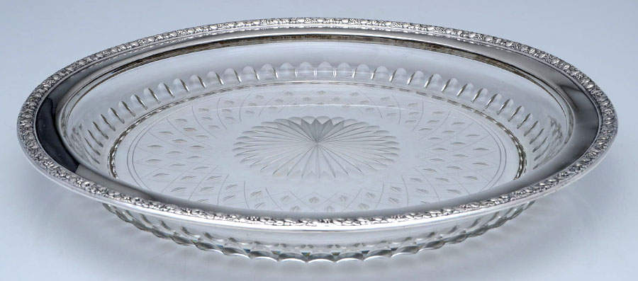 4088-3 (Sterling, Hollowware) 12" Round Crystal Tray with Sterling Rim by Wallace Silver-1