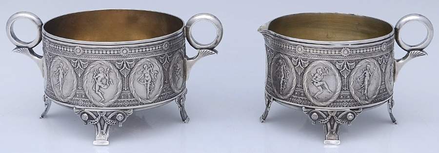 402 (Sterling, Hollowware) Creamer & Open Sugar Set by Whiting Manf Co-1