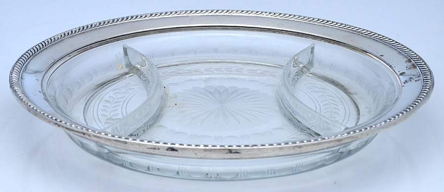 B324 (Sterling, Hollowware) 3 Part Glass Relish w/Sterling Rim by Watson-1