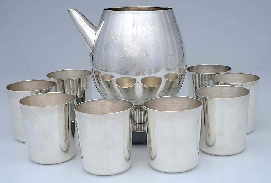 Sterling Hollowware 9Pc Martini Set(Open Shaker & 8 Martini Tumblers) by William Spratling (Mexico)-1