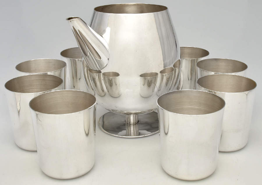 Sterling Hollowware 9Pc Martini Set(Open Shaker & 8 Martini Tumblers) by William Spratling (Mexico)-2