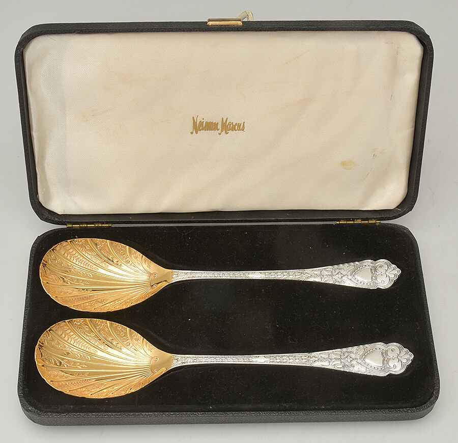 W1A4 (Silverplate) Solid Serving Spoon (Pair with Case) by William Adams-Sheffield-Birminghan-1