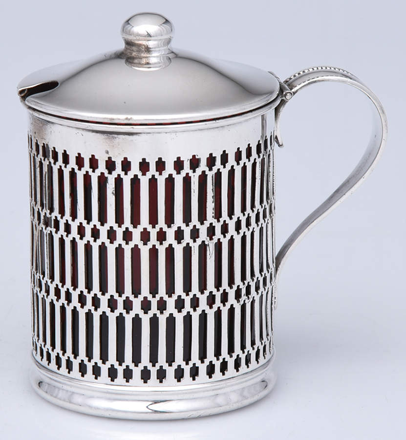1826 (Sterling, Hollowware) Mustard Pot with Hinged Lid & Glass Liner by Wallace Silver-1