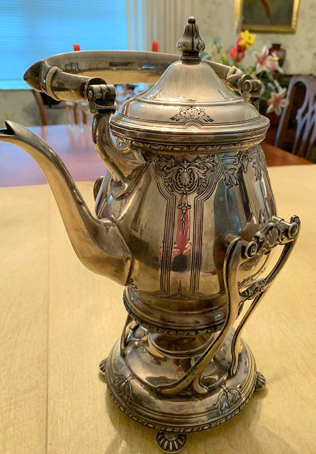 Navarre Chased Kettle, Stand & Burner by Watson-1