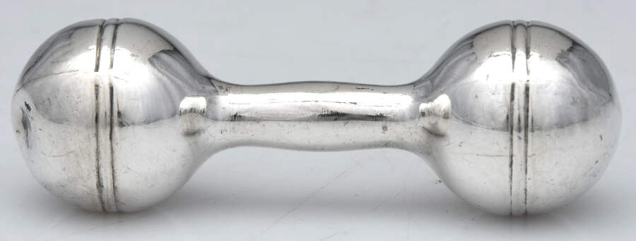 E-3111 (Sterling, Hollowware) Barbell Baby Rattle by Wallace Silver-1