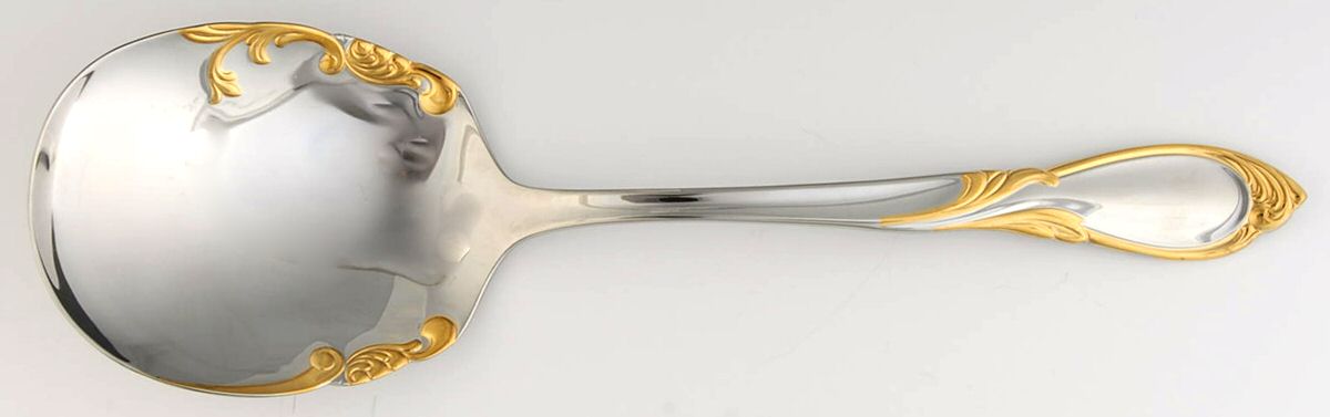 Cache (Stainless-Gold Accent) Solid Serving Spoon by Yamazaki-1