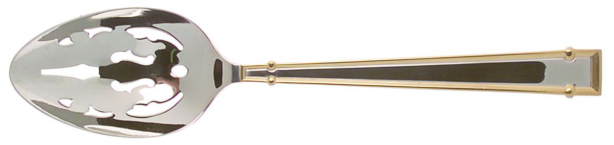 Cartouche (Stainless, Gold Accent) Pierced Tablespoon (Serving Spoon) by Yamazaki-1