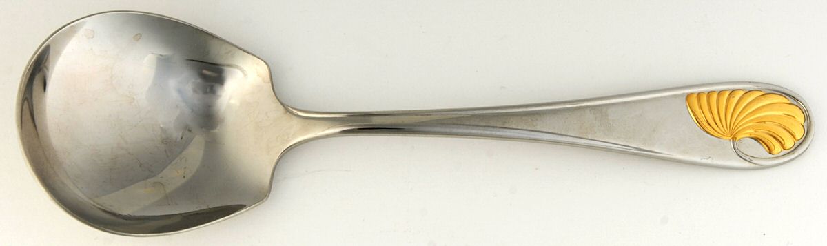 Celine (Stainless, Gold Accent) Solid Serving Spoon by Yamazaki-1