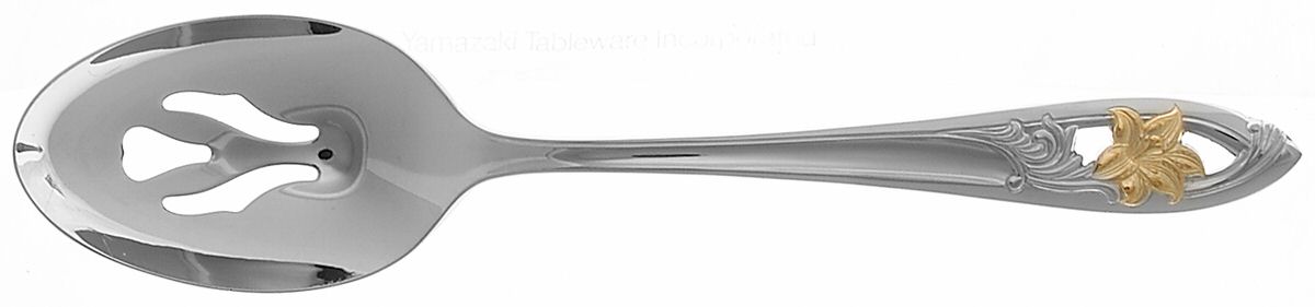 Essence (Stainless, Gold Accent) Pierced Tablespoon (Serving Spoon) by Yamazaki-1