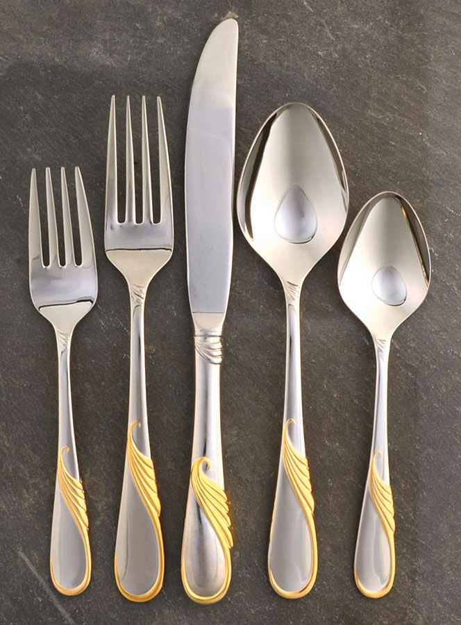 Hilary (Stainless, Gold Accent 5 Piece Place Setting by Yamazaki-1