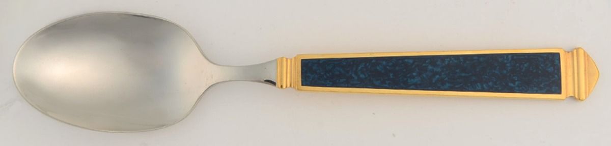 Krystallos-Blue (Stainless, Gold Accent) Place/Oval Soup Spoon by Yamazaki-1