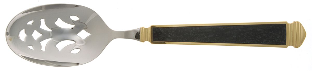 Krystallos-Black (Stainless, Gold Accent) Pierced Tablespoon (Serving Spoon) by Yamazaki-1