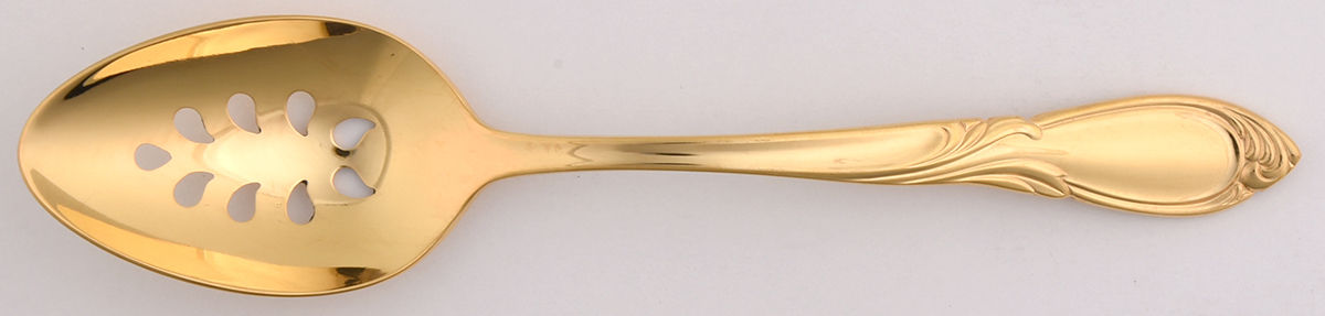 Krystallos-Cobalt Blue (Gold Electroplate) Pierced Tablespoon (Serving Spoon) by Yamazaki-1
