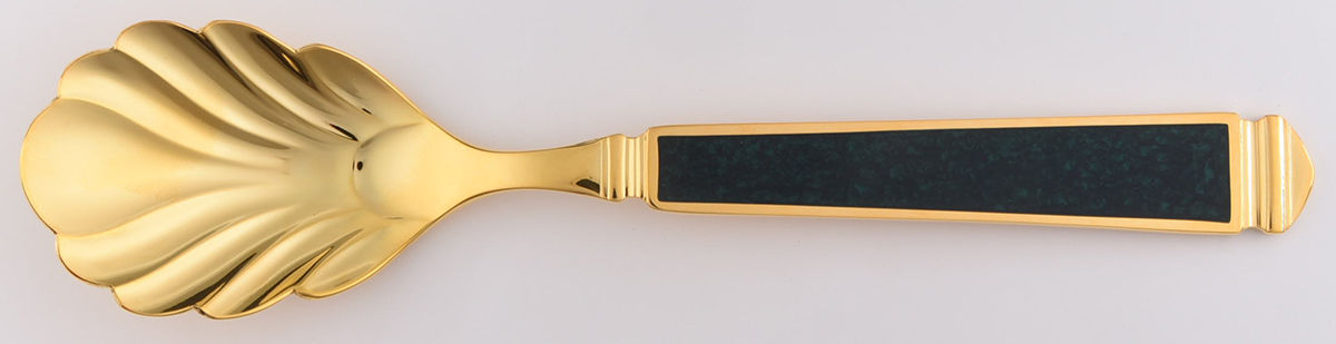 Krystallos-Malachite (Gold Electroplate) Sugar Shell Spoon by Yamazaki-1